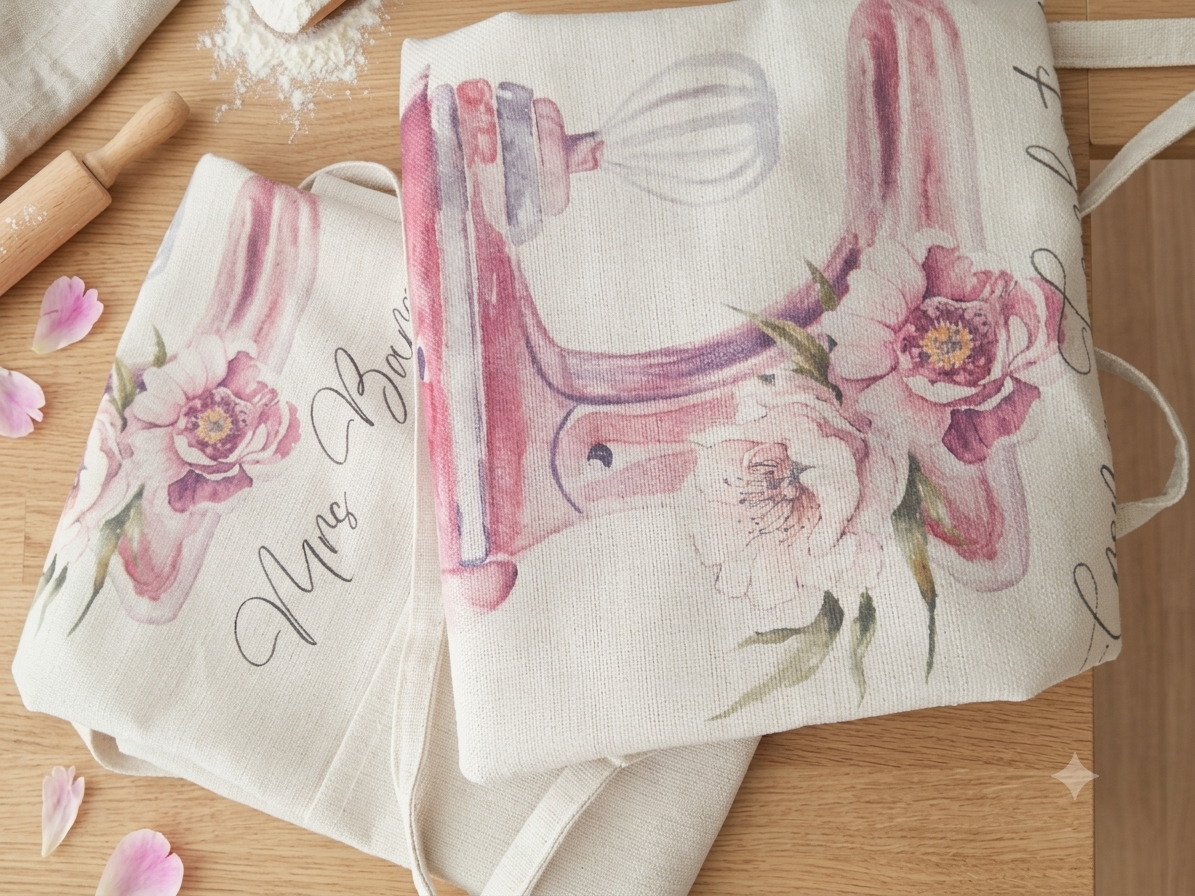 Personalised Kitchen Mixer Design Quality Linen Apron Gift Set