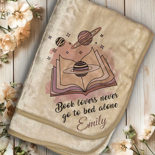 Personalised 'Book lovers never go to bed alone' Reading Blanket
