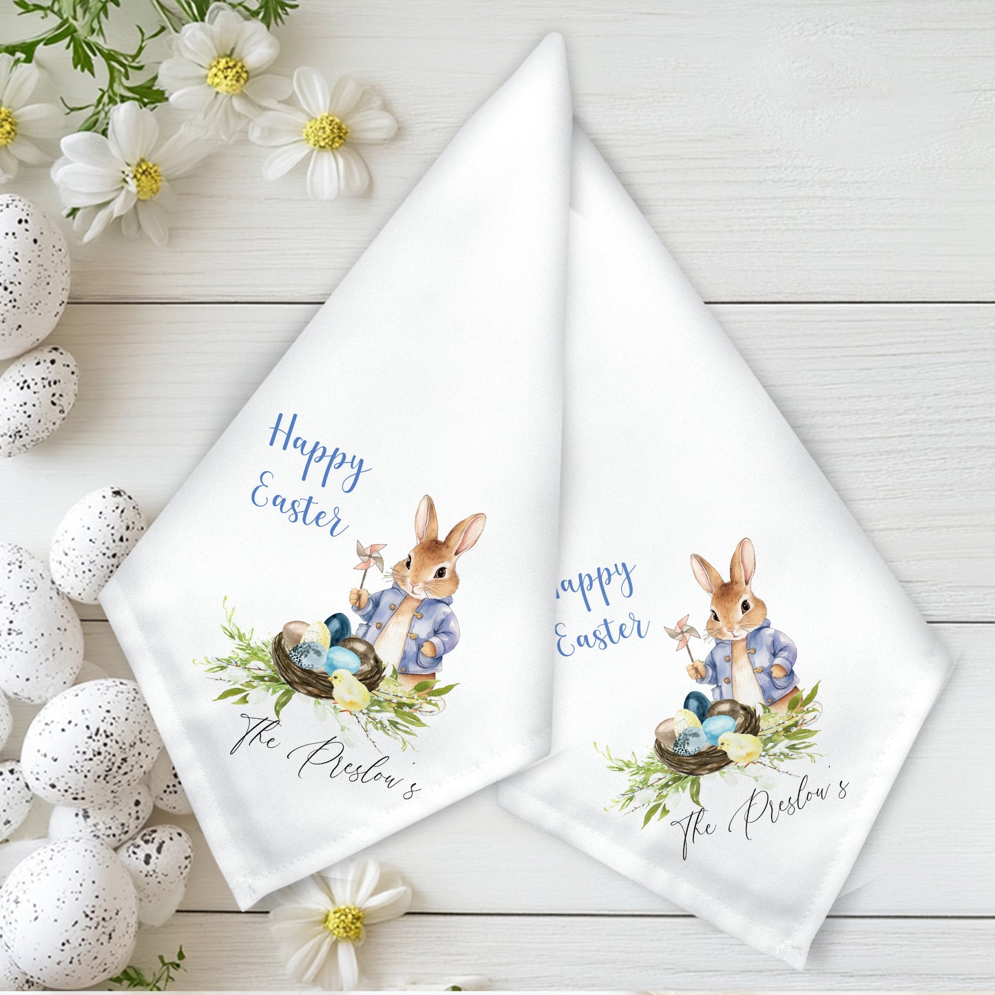 Personalised Easter Rabbit Napkins | Custom Family Name Cloth Napkins Dinner table set