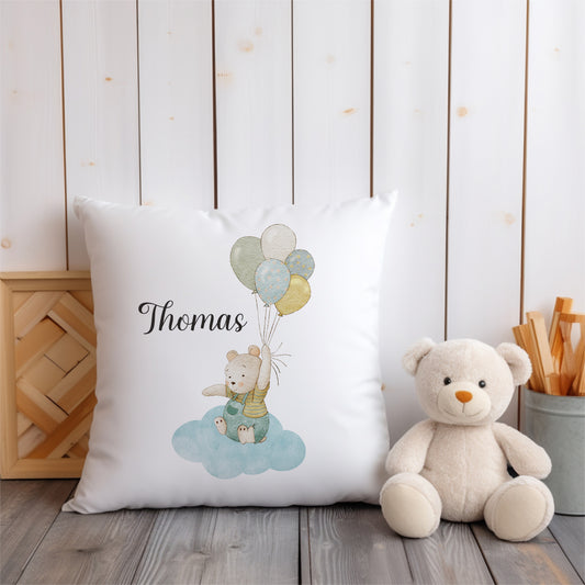 Personalised Bear and Balloon Nursery Cushion