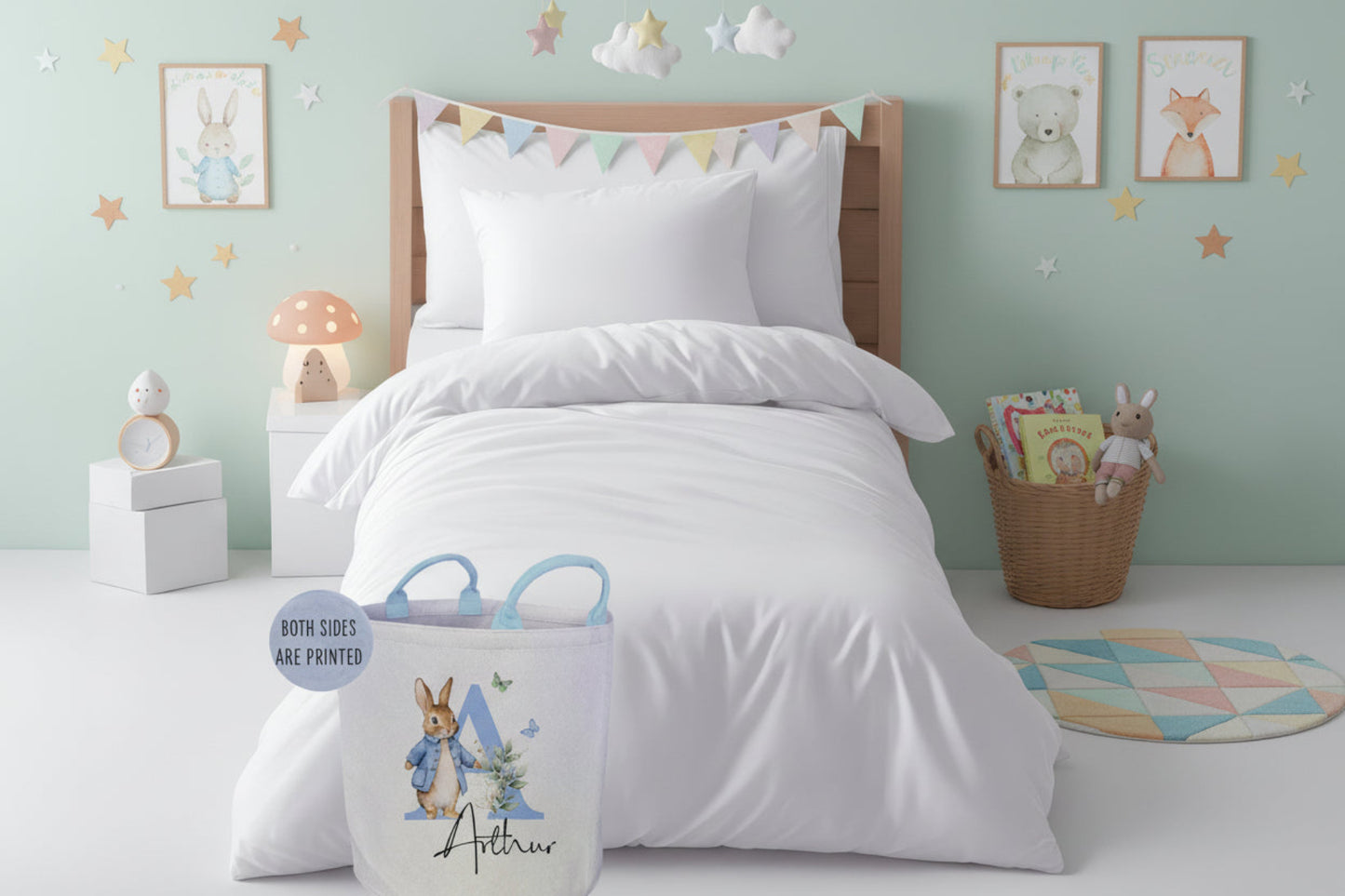 Blue Bunny Floral Letter - Personalised Duvet Cover Set