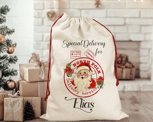 Personalised Santa Sack and Stocking Set, Custom Christmas Sack, Holiday Gift Bag, Kids Christmas Eve Box Filler