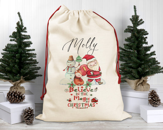 Personalised Linen Large Santa Claus Sack: Custom Xmas Gift toy Bag Christmas Stocking