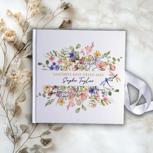 Goodbye Miss hello Mrs Wedding Floral Guestbook with Ribbon