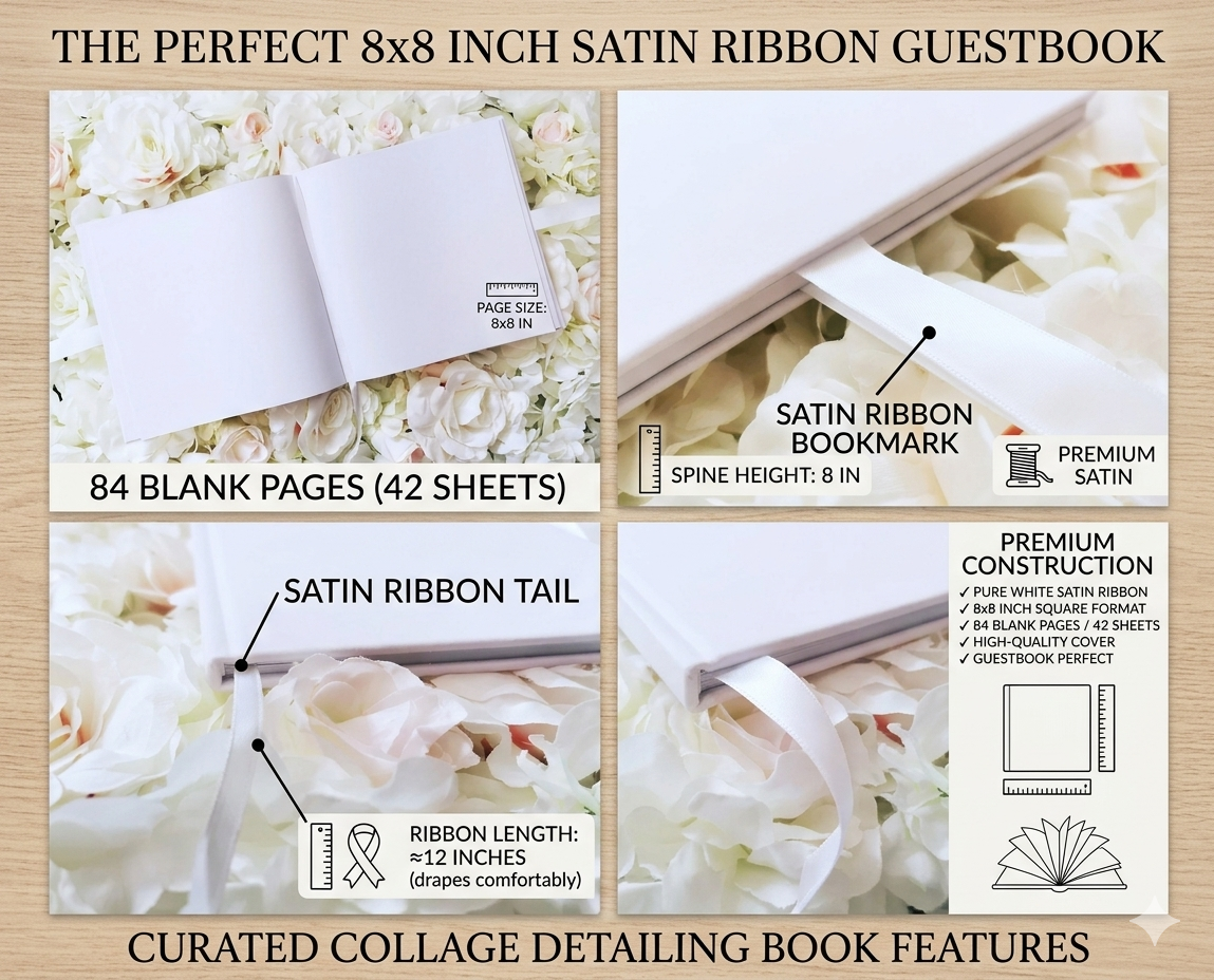 Personalised Own photo Anniversary Floral Guestbook with Ribbon satinn cover