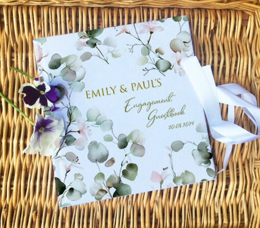 Personalised Engagement Party "she said yes" Wedding Guest book with Ribbon