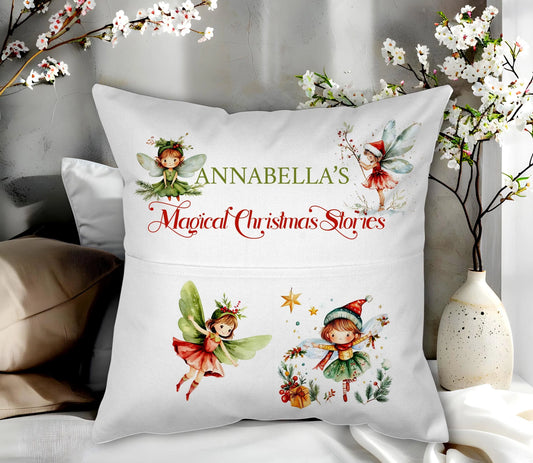 Magical fairy Christmas Kids Personalised Reading Pocket Pillow