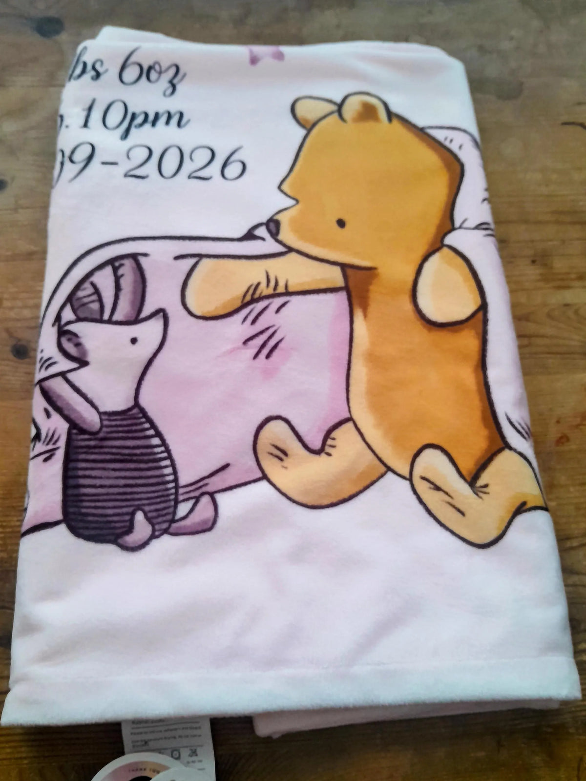 Personalised Pooh Bear Baby Blanket, Birth Announcement New Arrival Name Date toddler Keepsake,