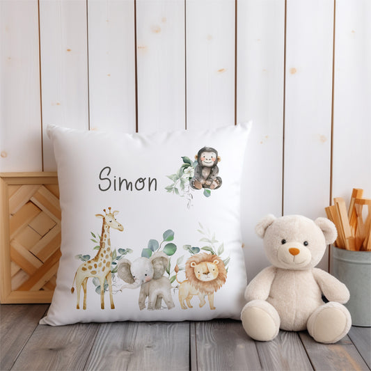 Personalised Kids Safari Toy basket Gift Set With Cushion