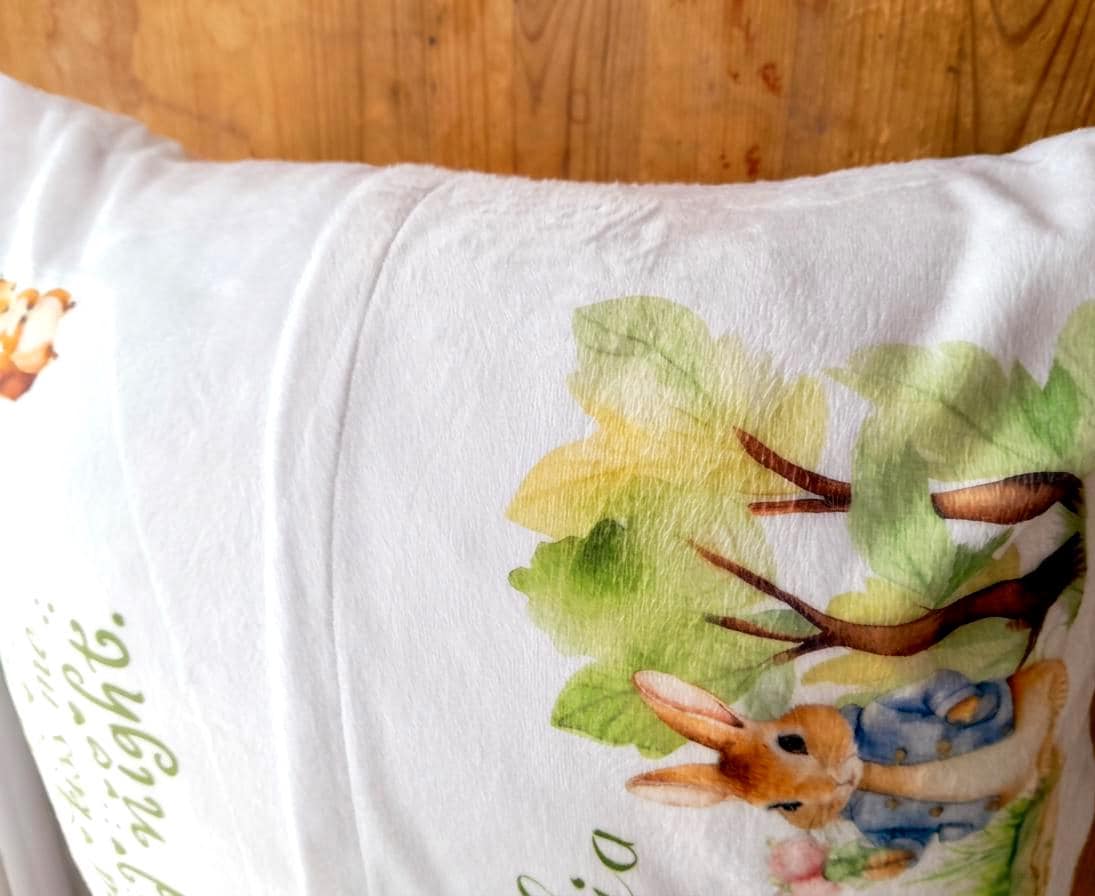 Personalised Bunny Reading Cushion, Kids Pocket Book Pillow, Storytime Rabbit Gift for Girls & Boys