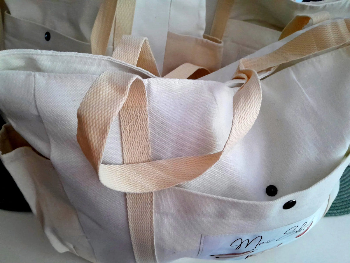 Personalised Teacher Tote Bag, Custom Canvas Appreciation Gift purse, End of Year Large Utility organiser with Pockets