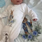 Personalised Floral Blue Rabbit Baby Blanket Romper Set