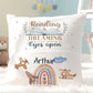 Personalised Book Pillow for Kids, Reading Cushion with Pocket, Custom Toddler Gift, Nursery Airplane