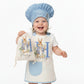 Personalized Blue Rabbit Kids Apron & Chef Hat Set - Blue & White Gingham