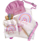 Rainbow Theme Personalised Kids Linen Blue Pink pocket Baking Gift
