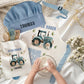 Tractor Theme Personalised Kids Linen Blue pocket Baking Gift