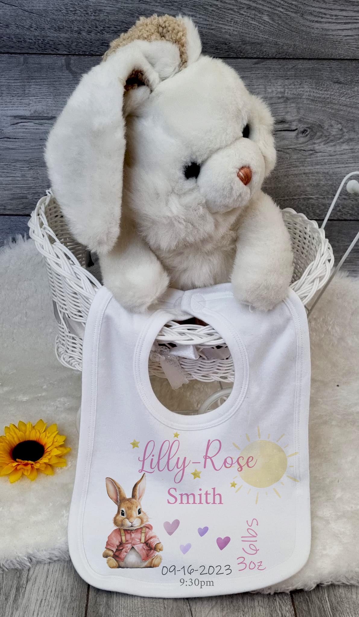 Pink Bunny Birth - Personalised Baby Blanket Set
