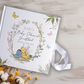 Personalised Classic Pooh Baby Shower Guestbook - Custom Name & Date Hardcover Memory Book, Vintage Meadow Floral Wreath Ribbon Keepsake