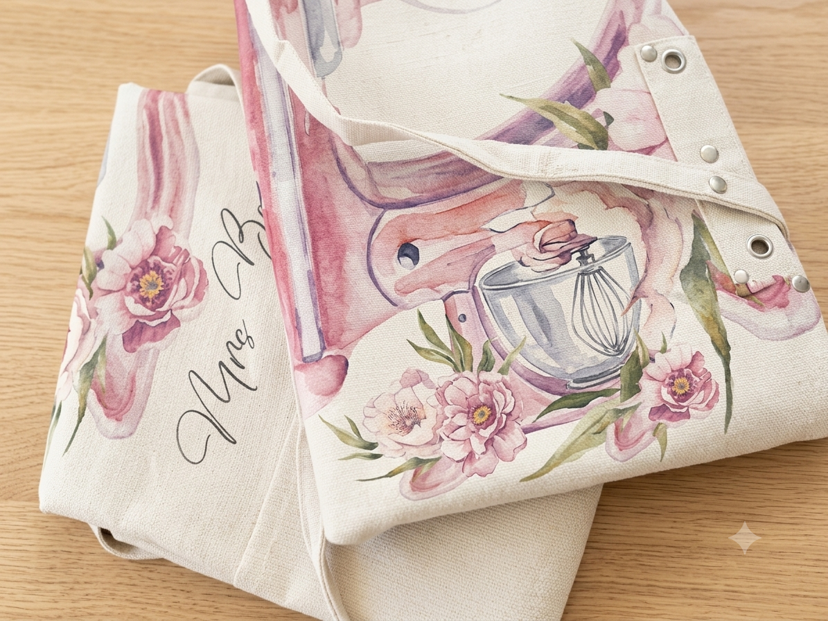 Personalised Kitchen Mixer Design Quality Linen Apron Gift Set
