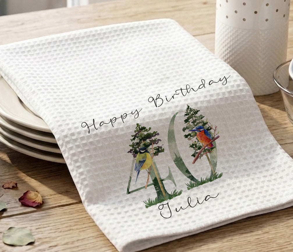 Personalized birthday tea towel with name