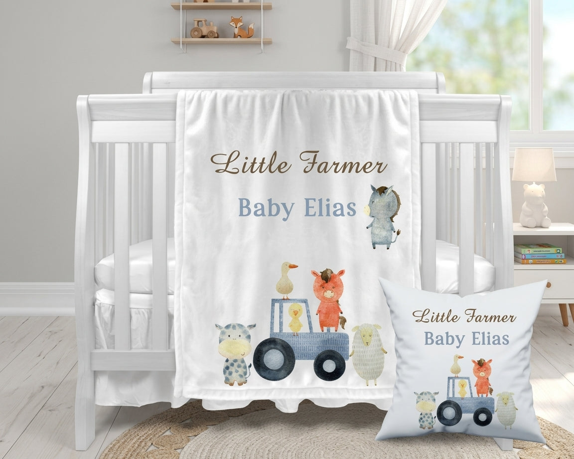 FUTURE FARMER- Personalised Baby Blanket Cushion  Set