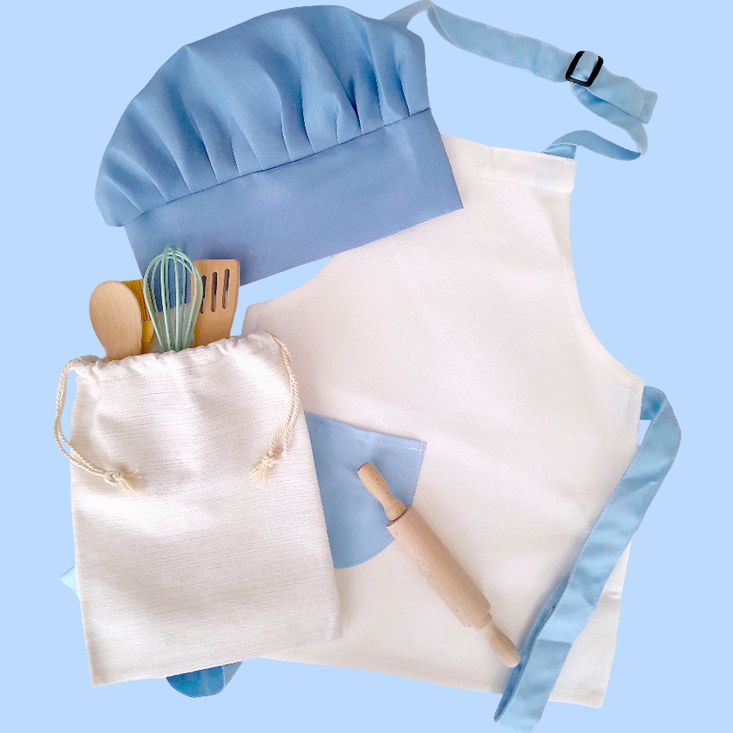 Rainbow Theme Personalised Kids Linen Blue Pink pocket Baking Gift