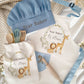 Personalised Safari Star Baker Kids Chef Set - Custom Name Blue Trim Apron, Hat & Bag