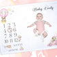 Pink Hot Air Balloon Milestone Baby Blanket Gift Set