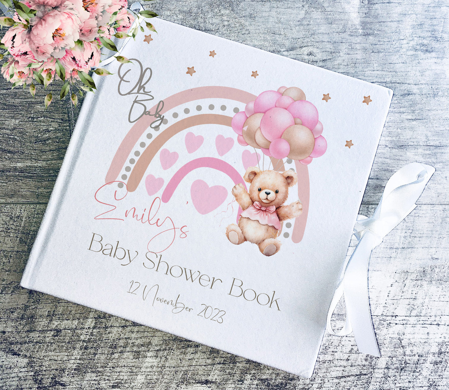 Personalised Rainbow Pink Theme Baby Shower Guestbook
