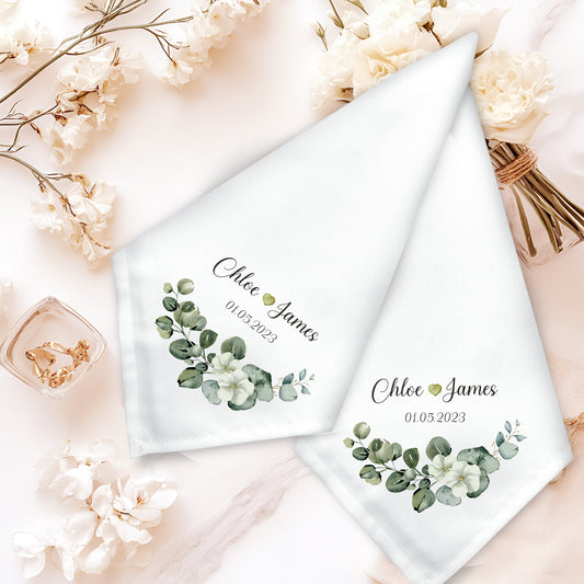 Eucalyptus Green Elegant Couple's Personalised Wedding Napkin Set