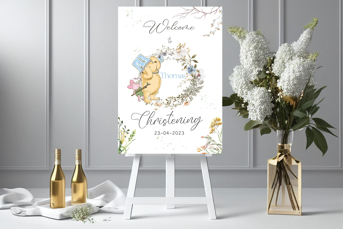 Pooh Bear floral wreath Personalised Baby Shower Guestbook: 8x8 inch Satin Hardcover Album