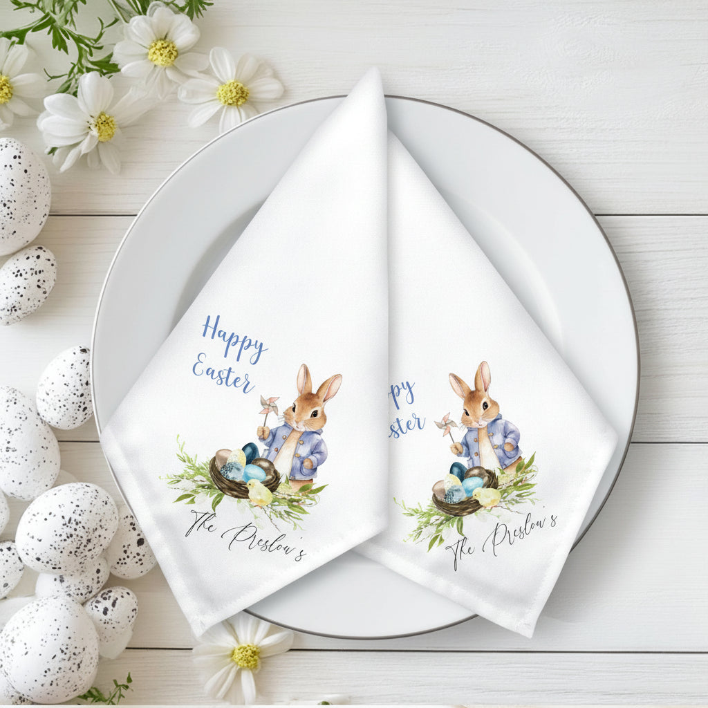 Personalised Easter Rabbit Napkins | Custom Family Name Cloth Napkins Dinner table set