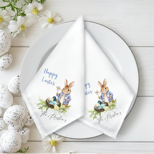 Personalised Easter Rabbit Napkins | Custom Family Name Cloth Napkins Dinner table set