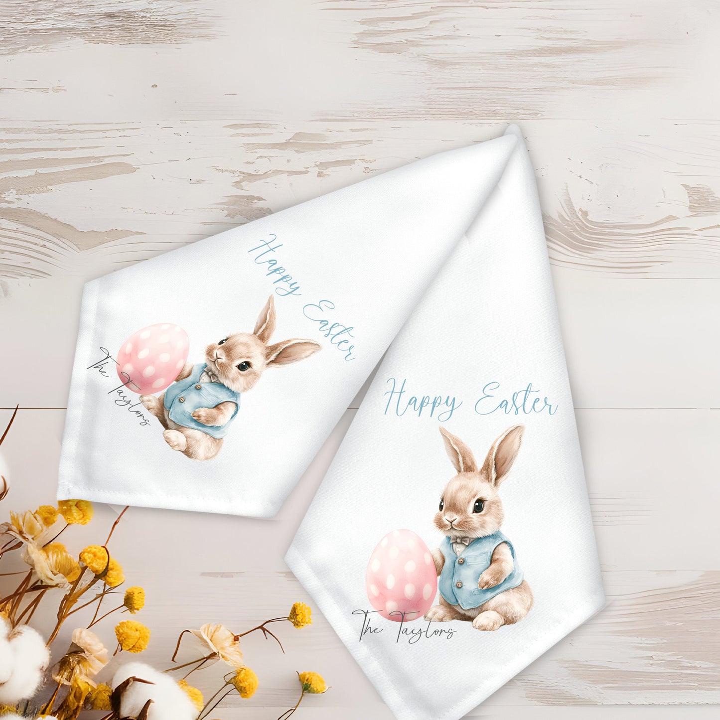 Personalised Easter Bunny Cloth Napkins | Custom Family Name Napkin Set