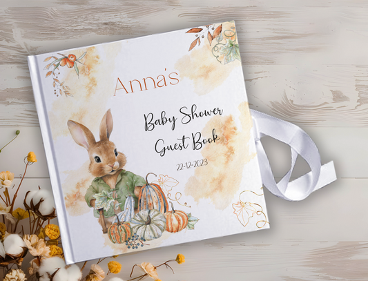 Personalised Autumn Theme Rabbit Design Guestbook with Ribbon