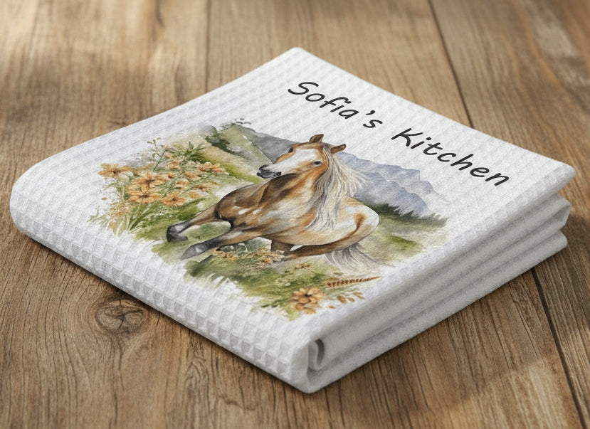 Personalised Horse Watercolour Tea Towel | Custom Sofia’s Kitchen Equine Decor (Copy)