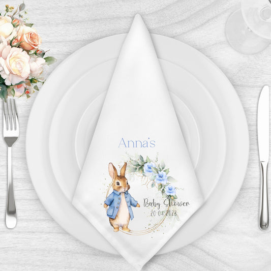 Personalised Blue Rabbit Baby Shower Napkin Set
