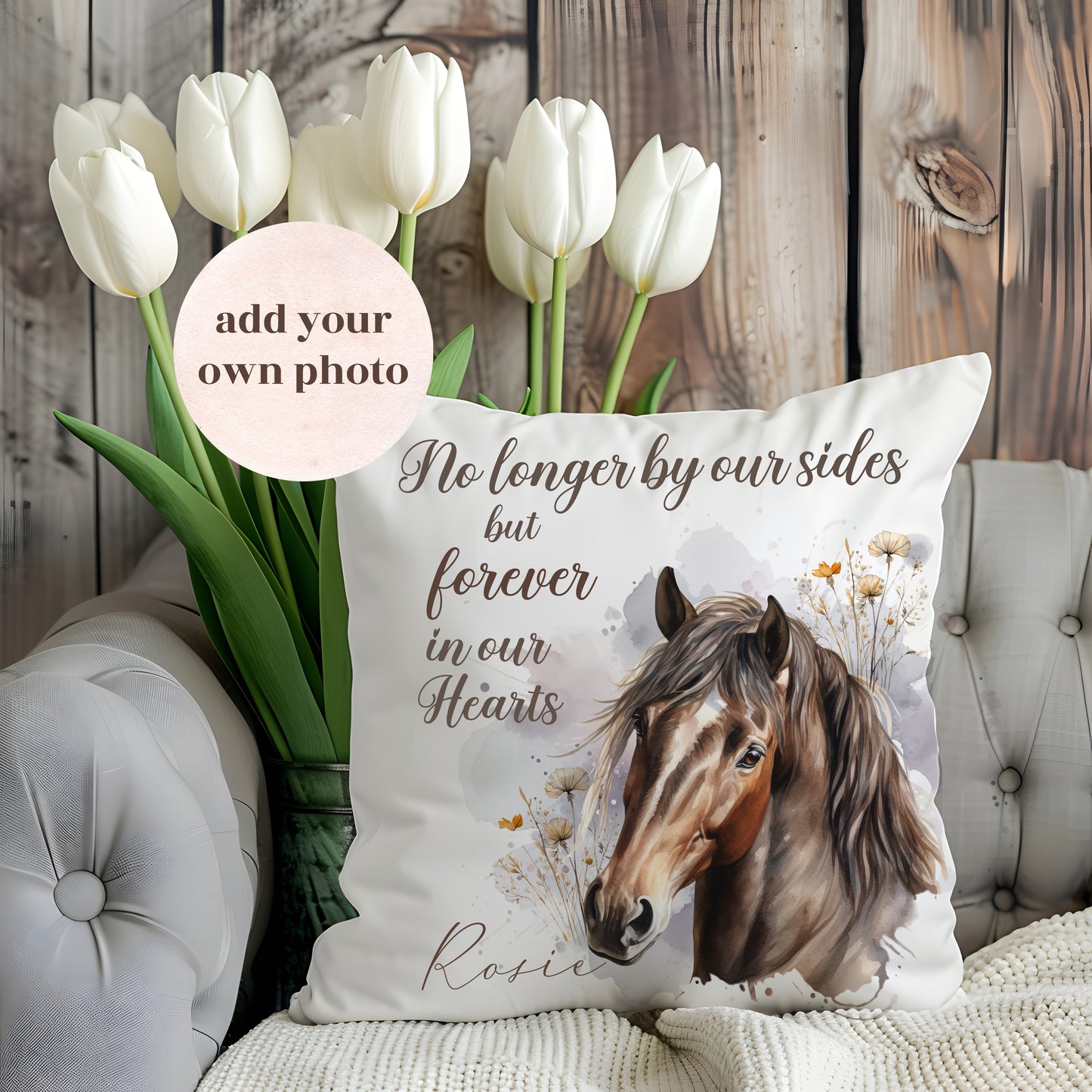 Personalised Horse Memorial Pillow, Custom Photo Pet Loss Gift, Equestrian Sympathy Keepsake, Bereavement Cushion, Memorialize Pony passed