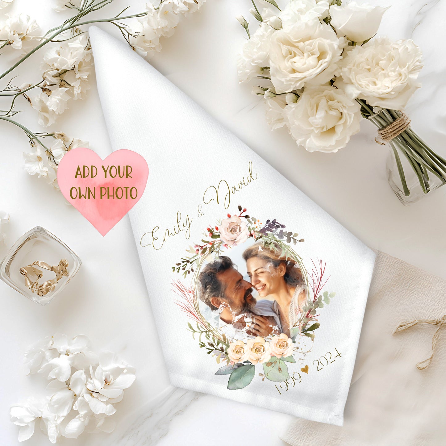 Personalised Photo Wedding Napkin | Custom Cloth Table Decor Keepsake