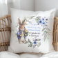 Blue Floral Bunny Design Christening Gift Cushion