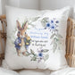 Blue Floral Bunny Design Christening Gift Cushion