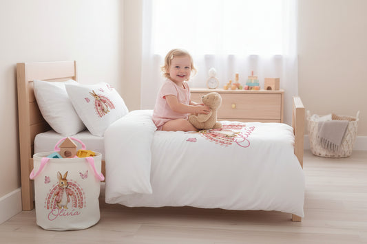 Pink Bunny Rainbow - Personalised Duvet Cover Set