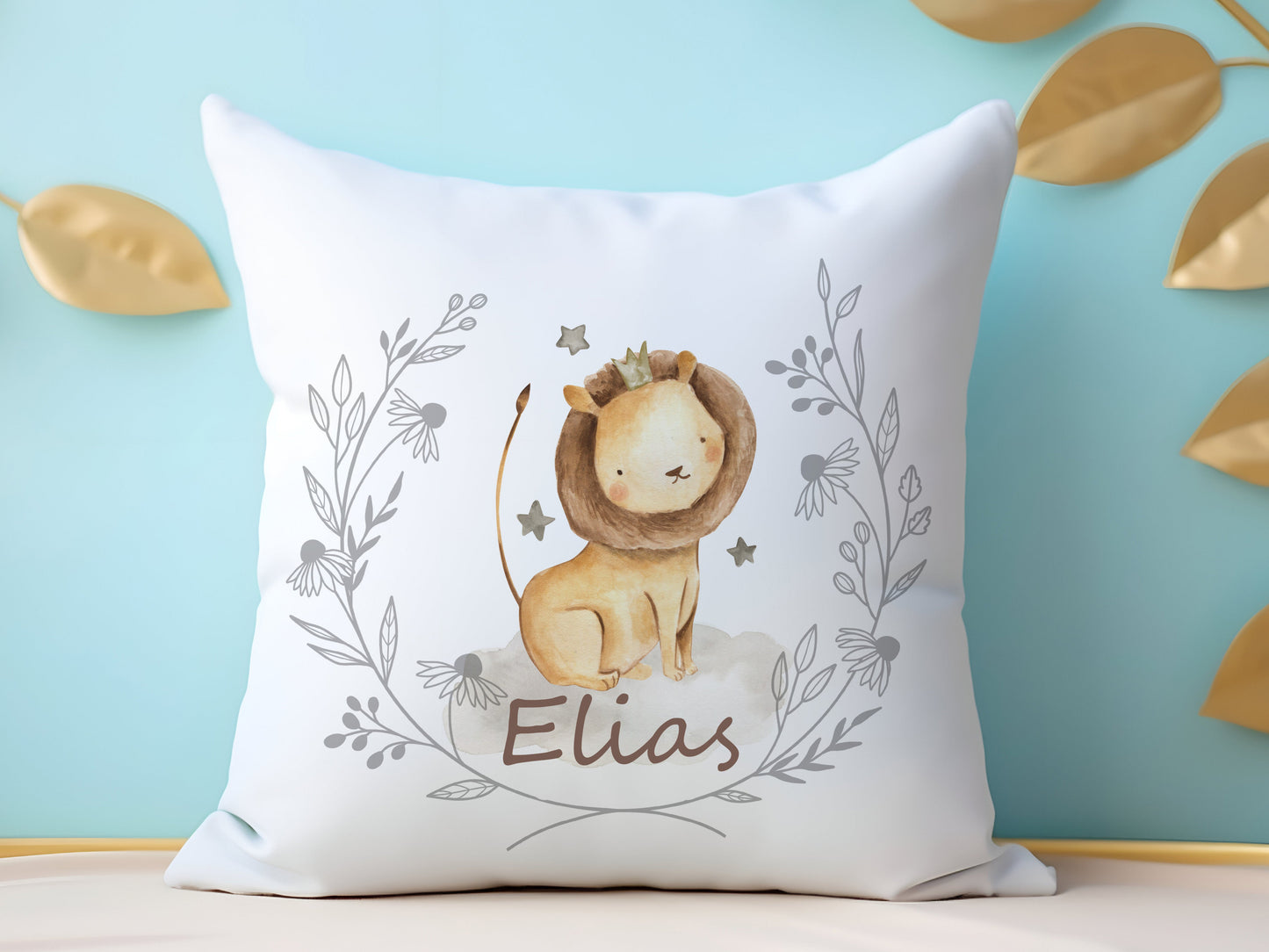 Personalised Lion  Design Safari Nursery Cushion