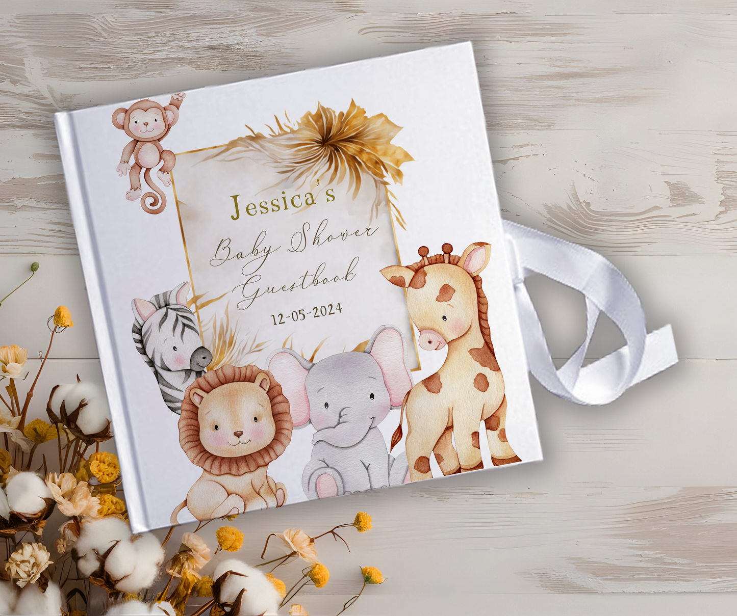 Personalised Safari Beige Theme Baby Shower Guestbook
