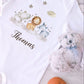 Safari Animals Print Personalised Baby Blanket Set.romper,bib