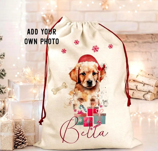 Personalised Doggy Christmas Add Your Own Photo Santa Sack