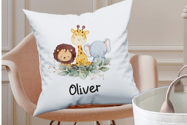 Personalised Safari Design  Large Toy basket Gift Set With Cushion