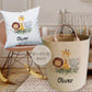 Personalised Safari Design  Large Toy basket Gift Set With Cushion