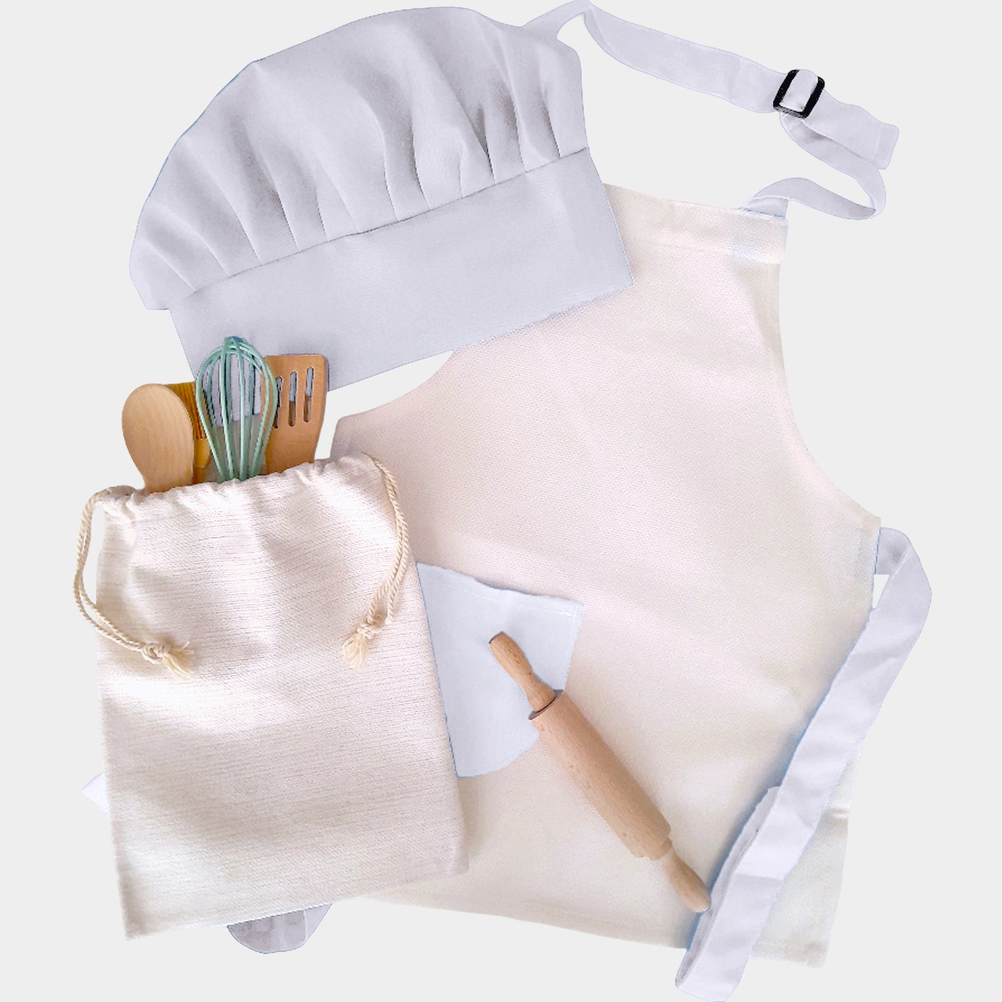 Personalised Safari Star Baker Kids Chef Set - Custom Name Blue Trim Apron, Hat & Bag