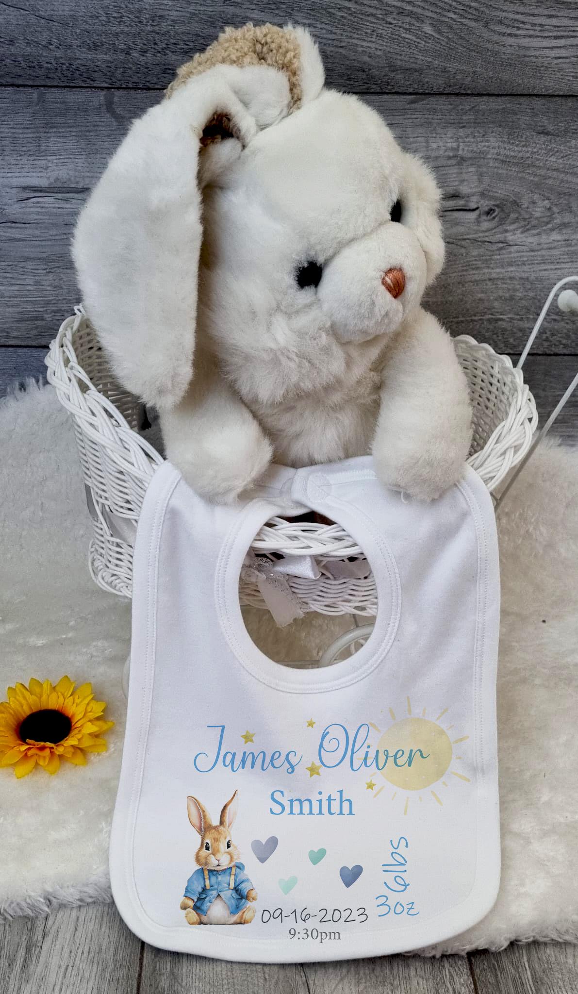 Personalised Baby Blanket Blue Rabbit Custom Name New-born Keepsake Gift Nursery Bedding Boy gift